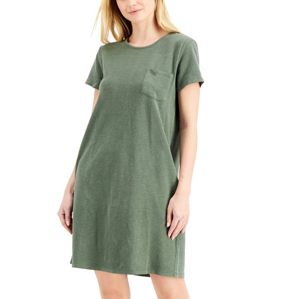 Style & Co Effortless Olive T-Shirt Dress with Pockets
